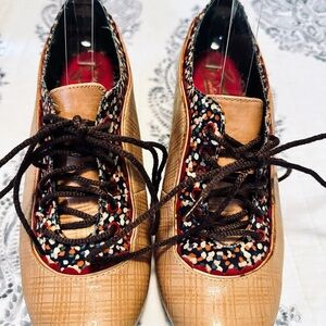 Poetic Licenseindon Tan Plaid Lace-Up Oxford Heels Booties Eur 39.5 US 8.5-9